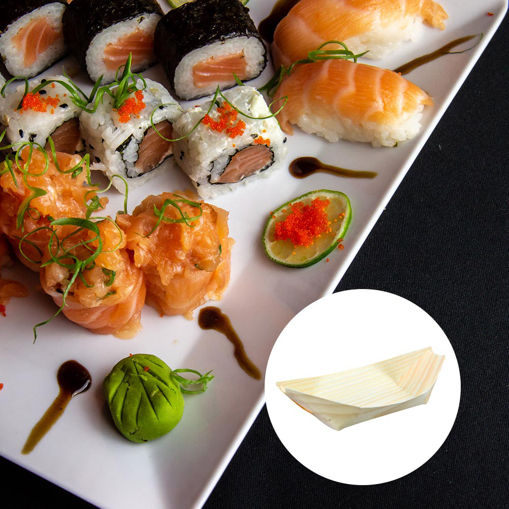 50Pcs Disposable Sushi Boat Sashimi Serving Dish Boat Shape Bowls Food Container