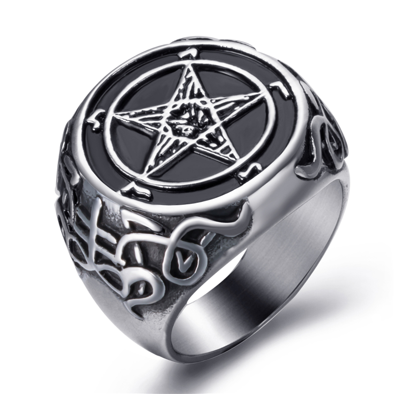 Elfasio Heren Rvs Ring Baphomet Geit Pentagram Satanisch Leviathan Cross Demon Ster Biker Sieraden Maat 7-15