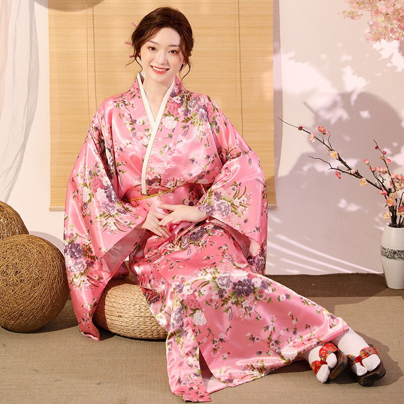 Women's Kimono Sleepwear Kimono suit Traditional Japanese Women Kimono with Obi Belt Bath Robe Yukata
