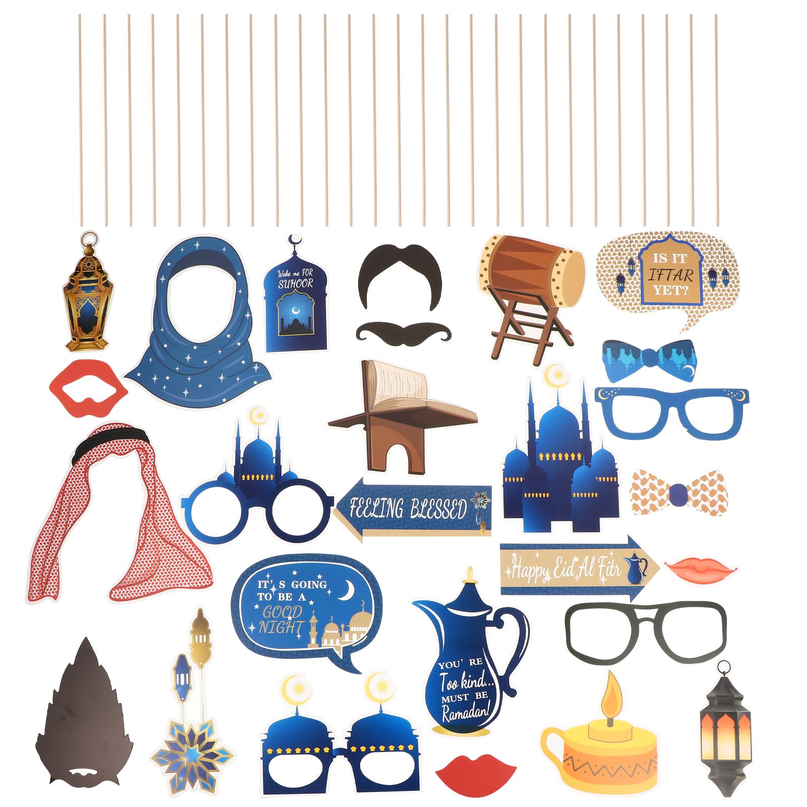 27pcs Photo Booth Prop Photo Prop Photo Booth Eid Mubarak Photo Prop for Eid Party