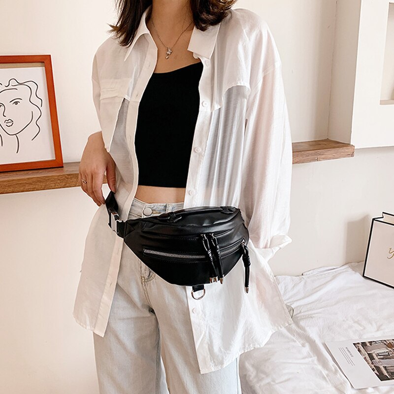 Women Waist Bag PU Leather Women's Handbag Girl Casual Chest Bag Small Lady Travel Shoulder Messenger Bag