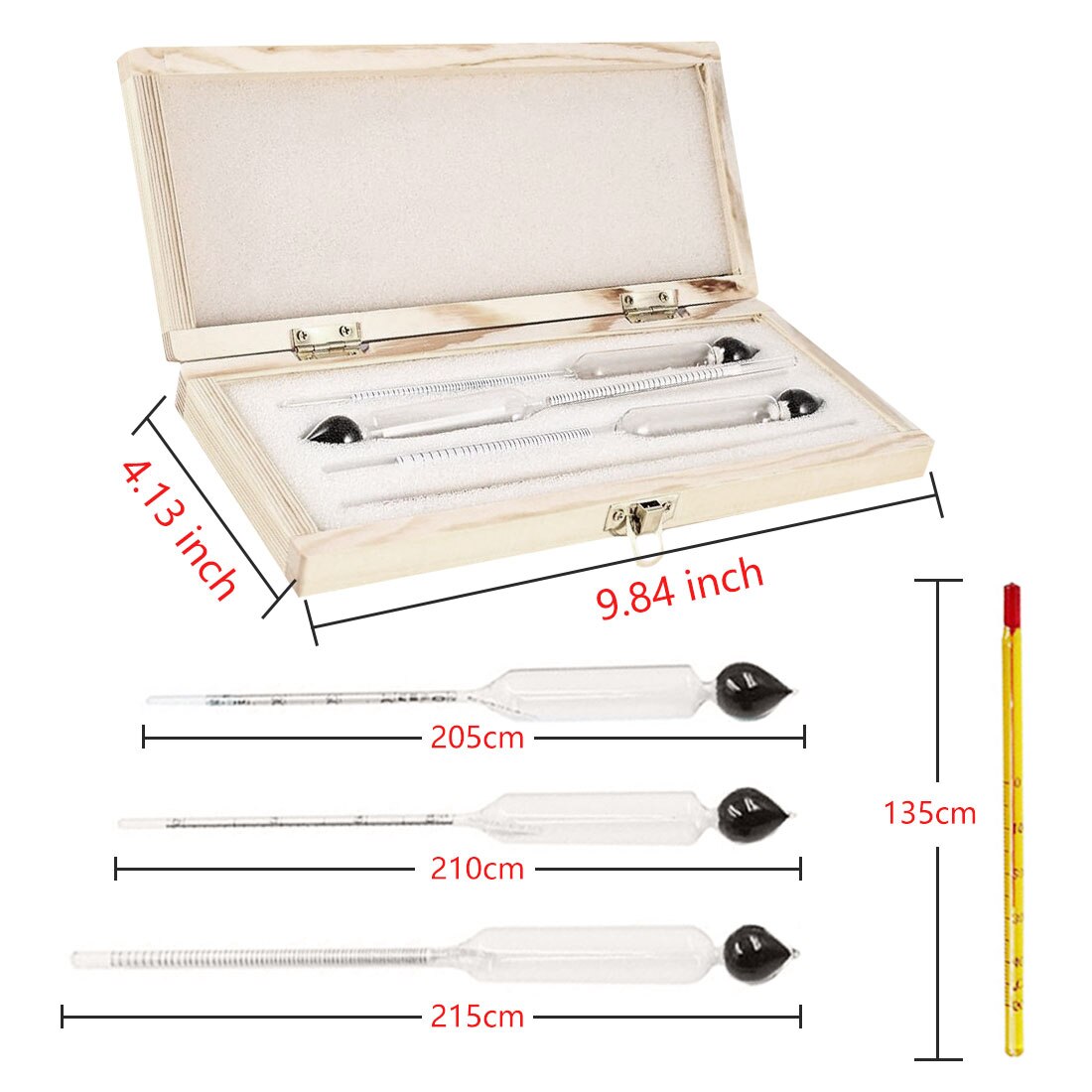 Alcohol Wine Hydrometer Meter In Wooden Box Vintage Alcoholmeter Concentration Instrument Meter (0-40%, 30-70%, 70