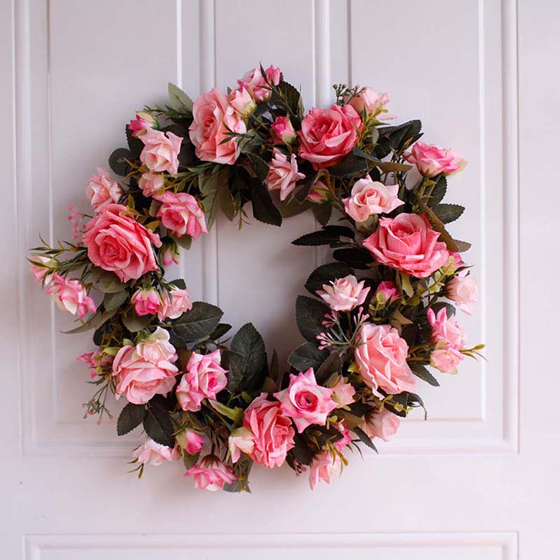 Christmas Artificial Flowers DIY Rose Flower Wreath Hanging Wall DIY Garland Home Door Decor Handmade Party Flower Ornaments: D