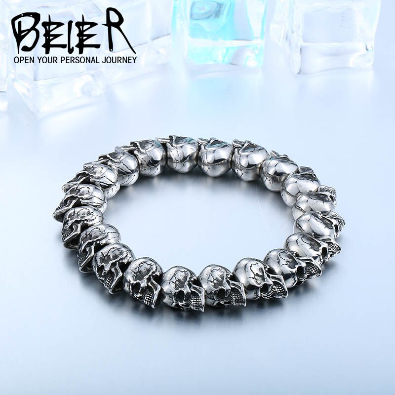 BEIER Cool Punk Adjustable Skull Bracelet For Man 316 Stainless Steel Man's Jewelry BC8-027