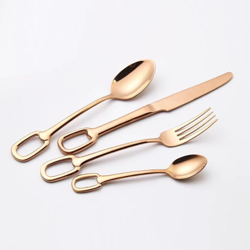 4Pcs Creativity European Style Luxury Cutlery Set Knife Fork Spoon Stainless Steel Tableware Dinnerware Hangable: Rose gold