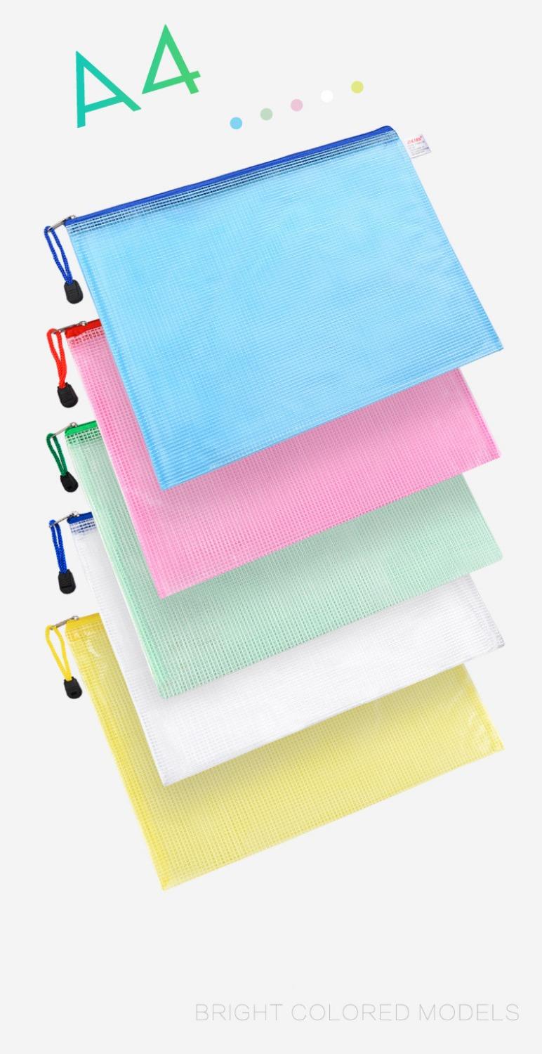 Grid Office Papers Storage School Pencil Organizer A4 Transparent Plastic Zipper File Bag Folder