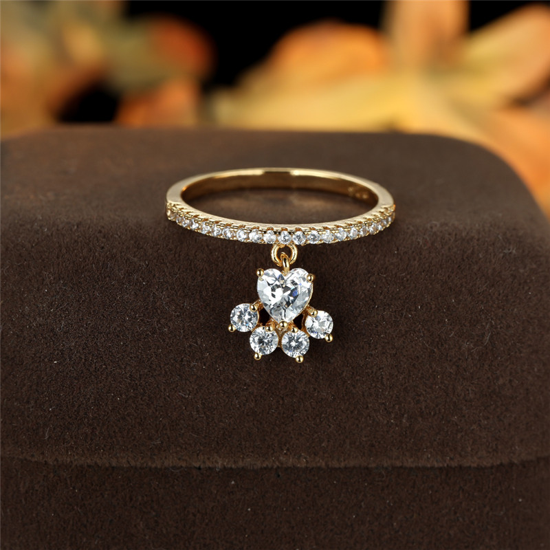 Bague patte de chien en Zircon blanc, pendentif patte de chat mignon, anneau en pierre de cœur d&#39;amour, Vintage, couleur or argent, empreintes d&#39;animaux pour femmes