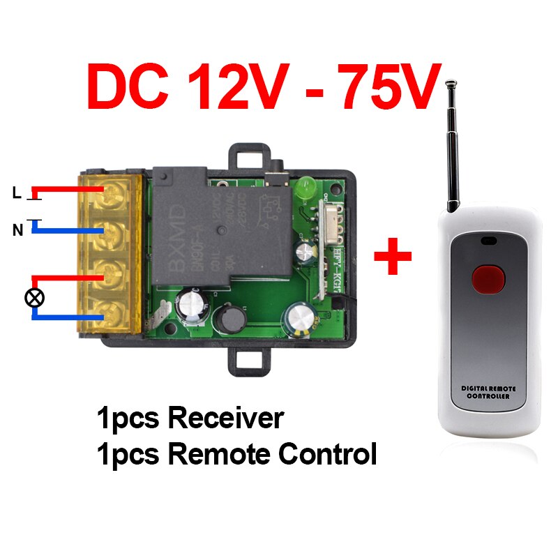 High Power 433MHz Radio Frequency Remote Control 85V~220V 1 Relay Receiver Wireless Remote Control Factory Farm Ventilation Pump: DC 12V-75V