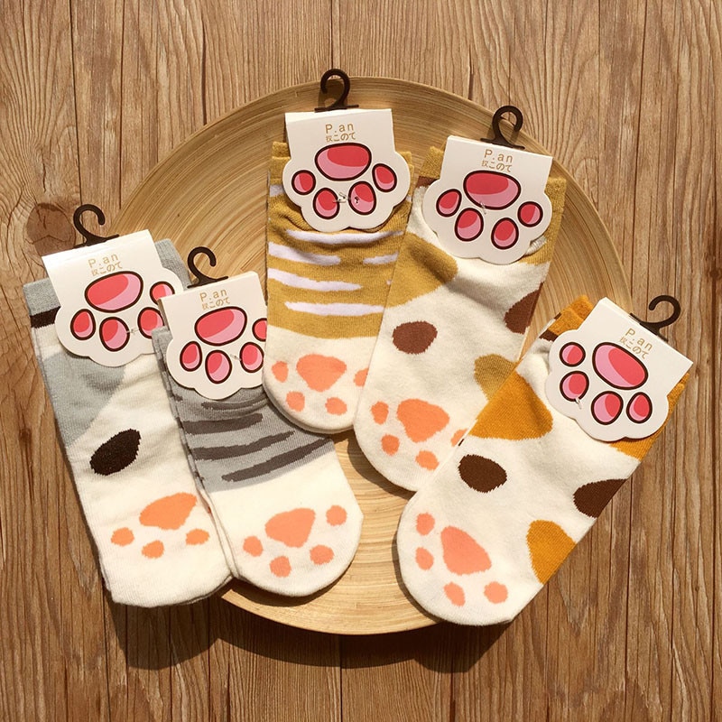 Calcetines con estampado de dibujos animados para mujer, calcetín con estampado de huellas de gatos y animales en 3d, a la , supersuave, para dormir