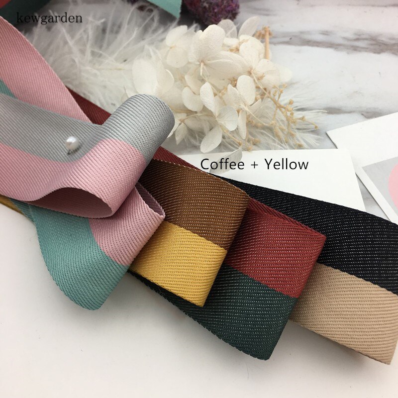 kewgarden 40mm 4cm Double Color Joining Together Satin Ribbons DIY Bowknot Accessories Cotton Ribbon Handmade Tape Riband 6M/lot: Coffee yellow