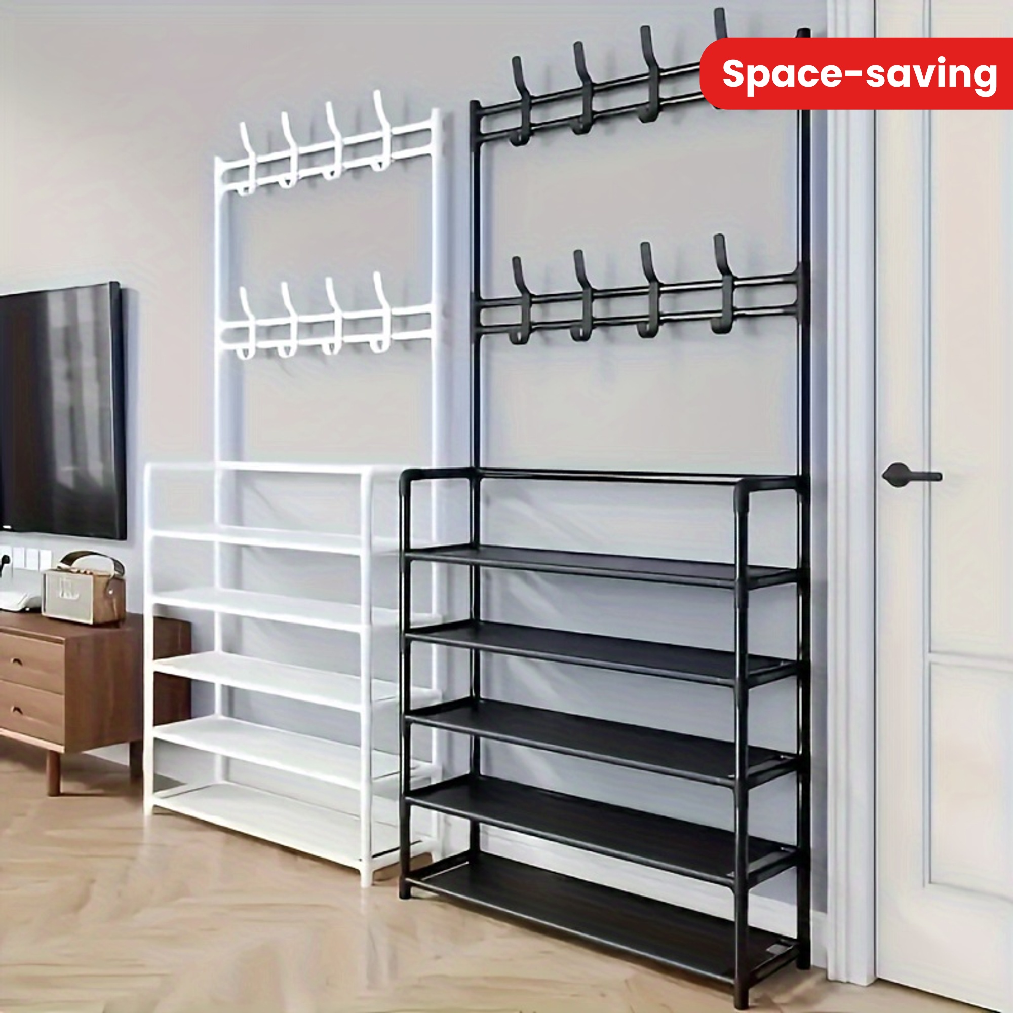 23.62inch Wide 4/5 Layers Multifunctional Shoe Rack 8 Double Hooks Multi-purpose Hanger Shoe Rack Self-assembly Storage Rack