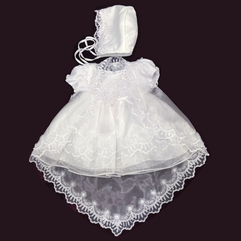 3M-12M Cotton Lining Baby Baptism Dresses Embroidery White Infant Dress Communion Organza Girls Christening Gowns: Ivory / 12M