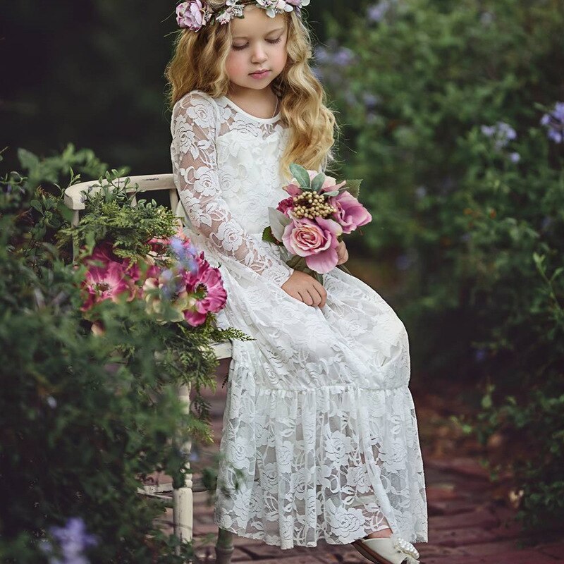 Kids White Layered Embroidered Dress main image 1