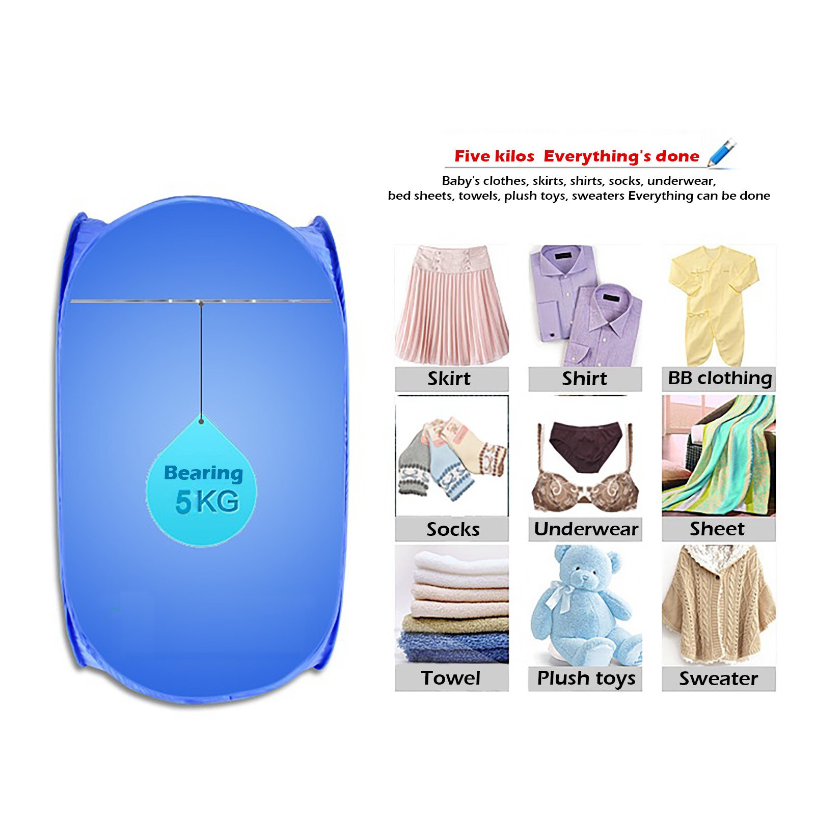 Portable Multifunction Household Clothes Dryer Folding Mini Dryer Travel Folding Cloth Drying Bag Laundry Rack Free Installation