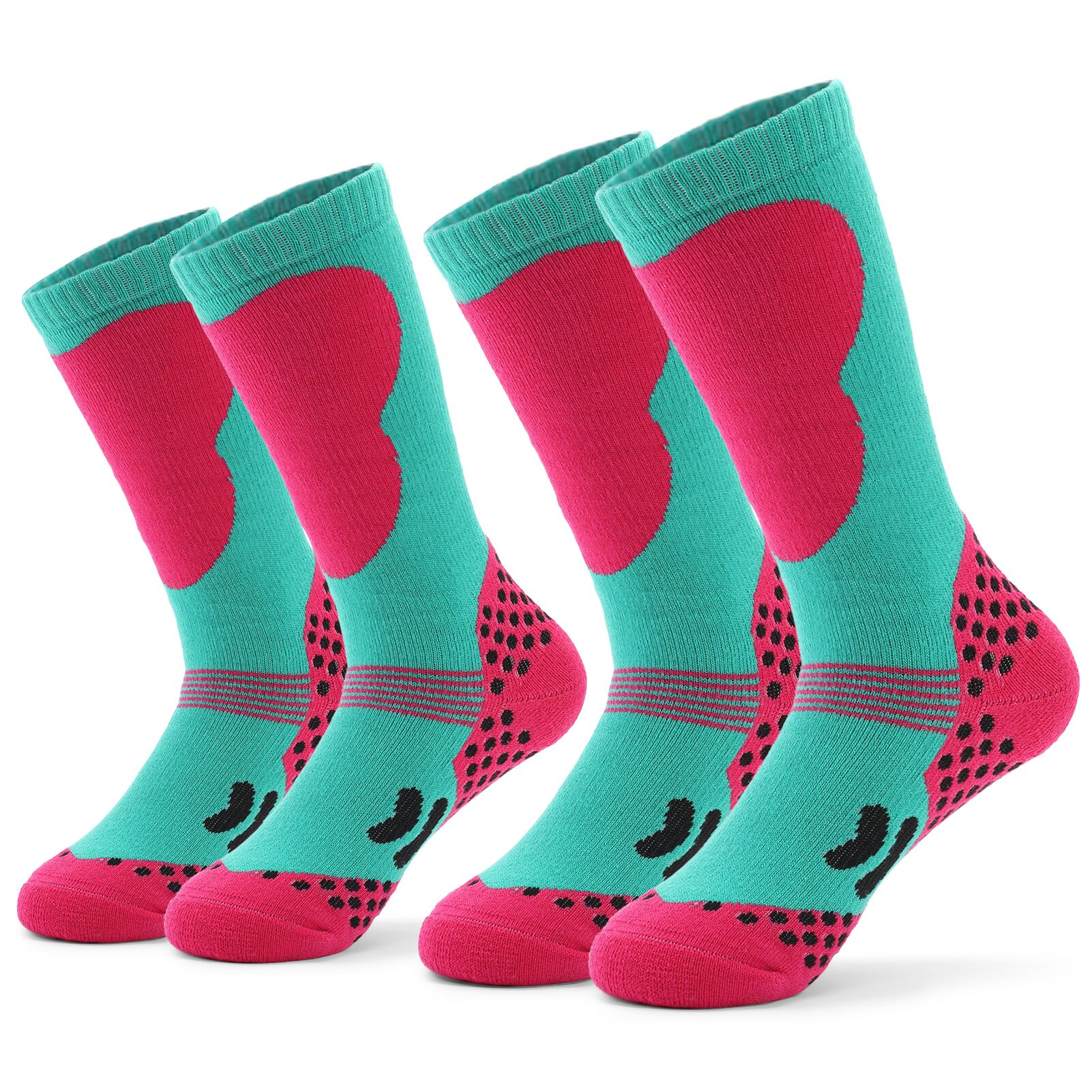 LIXADA 2 Pairs Children Sports Socks Ski Socks Kids Thick Knit Winter Athletic Knee-high Stockings For Ski Cycling: Type 4 / XS