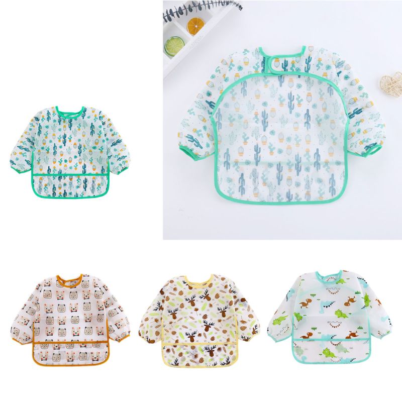 Unisex Infant Kleinkind Baby Smock Fütterung Zubehör Wasserdicht Cartoon Lange Ärmeln Lätzchen Spuck Tücher Kinder