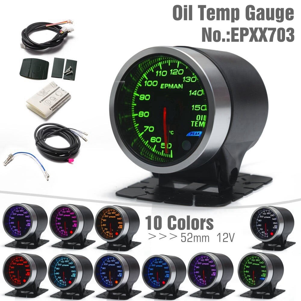 EPMAN 2&quot; 52mm Car Smoke Oil Temperature Gauge Oil Temp Meter +Sensor+Mount Bracket Cup Holder 7Color +3Color Blacklights EPXX703: Default Title