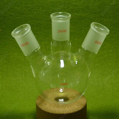 250 ML Drie Hals Rondbodemkolf, 3-neck, zware Muur, 24/40 Joint, lab Kolf