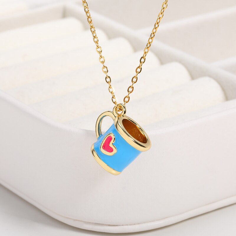 Nette Kleine Rosa Tasse Halskette Weißen Kragen Frauen Halskette Offizielle Schmuck Edelstahl Kette Halskette