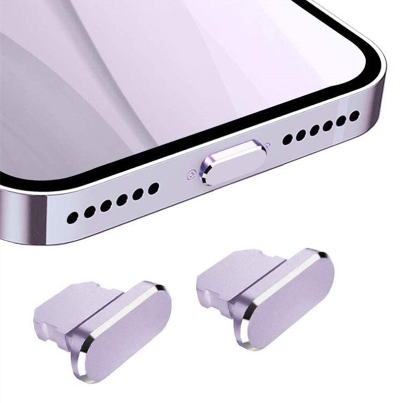 2 Stuks Aluminium Anti Stof Plug Voor Iphone 13 12 Mini 11 Pro Max Xs 8 Plus Ipad Airpods apple Serie Lightning Port Cover: 2 PCS Purple