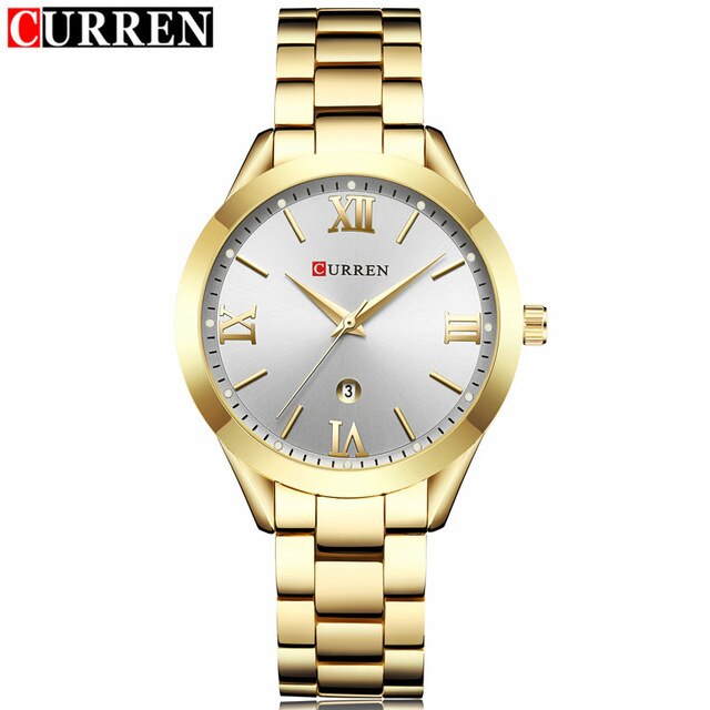 Curren casual dameshorloges dames stalen dames armband horloges damesklok relogio feminino montre femme 9007: Goud wit