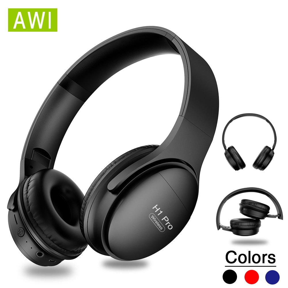 AWI H1 Pro Bluetooth Headphones Wireless Earphone Over-ear Noise HiFi Stereo Canceling Gaming Headset with Mic Support TF Card