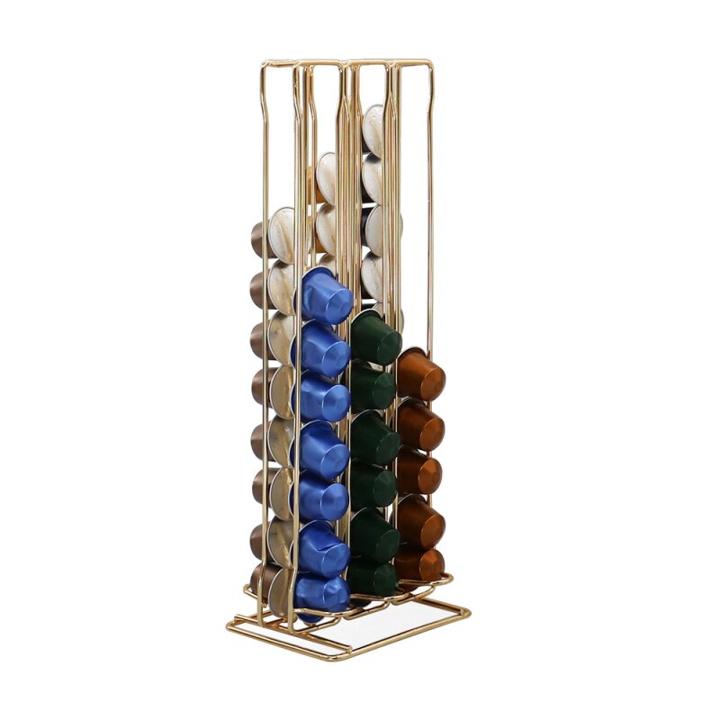 Practical Coffee Capsule Holder Coffee Pod Holder Tower Stand For 60 Nespresso Capsules Storage Capsulas Shelve: golden