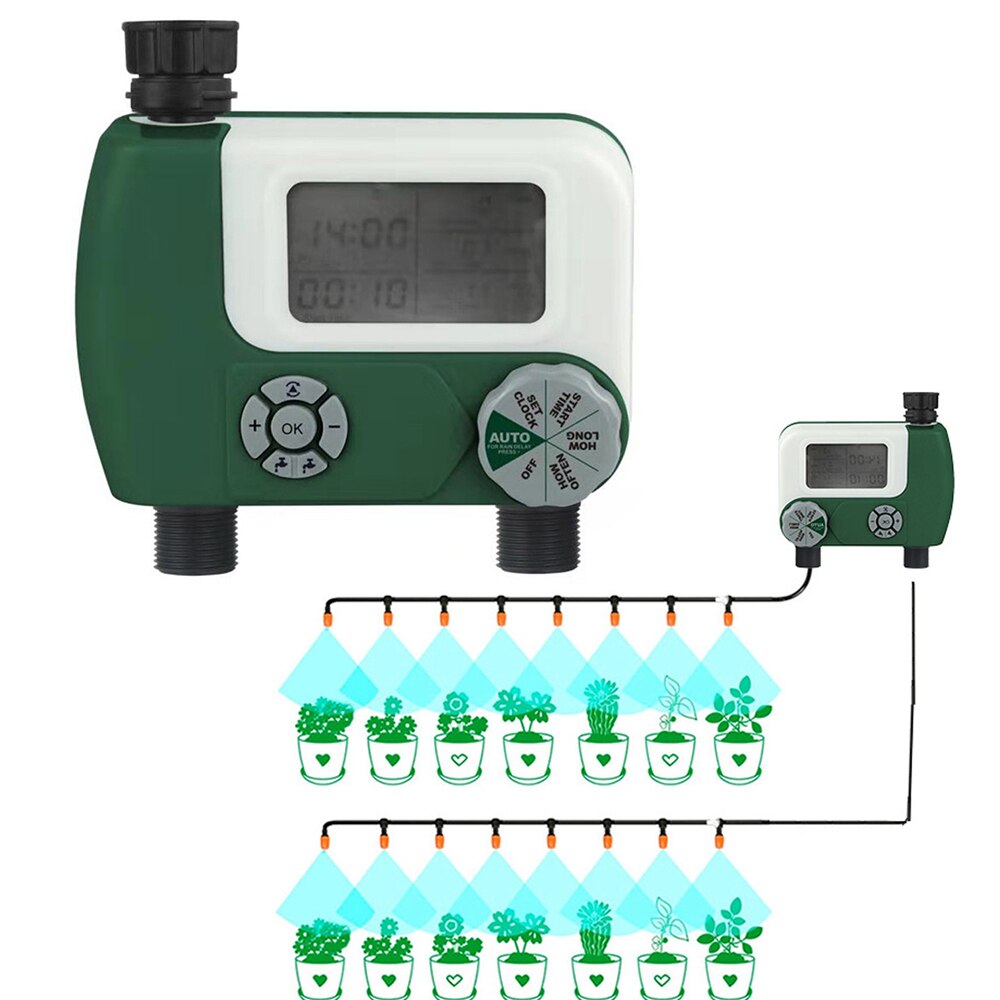 Double Exit Irrigation Timing Controller Auto Irrigation System Tube Connection Electronic Control Valve Garden Watering Toos
