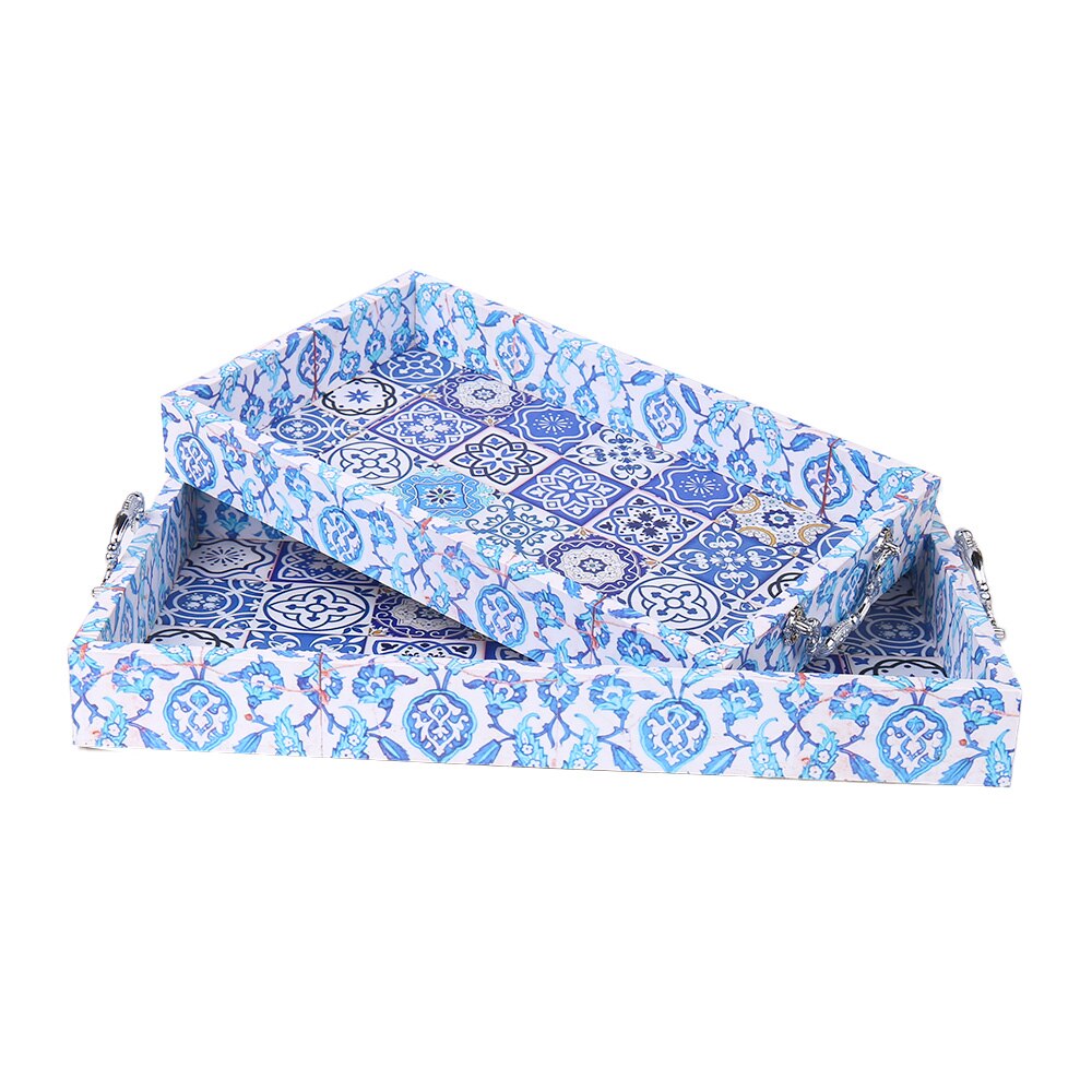 Upscale Midden-oosten Mullins Eid Dienblad Blauw En Wit Patroon 2 Delige Set Tray Dessertbord Sieraden Display Home Keuken decor: Default Title