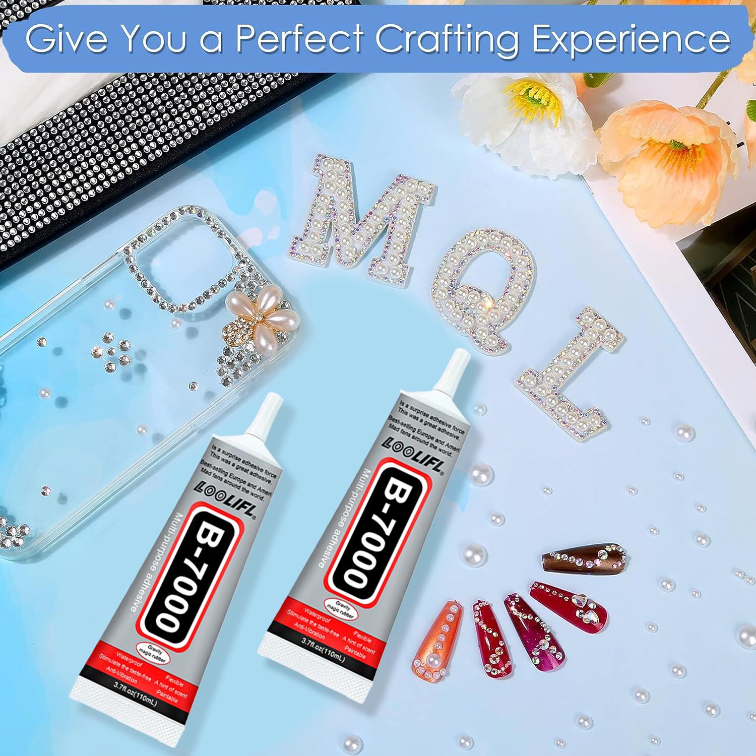 B7000 Glue, Handy-Bildschirmkleber, geeignet für Schmuck, Hausbau-Modelle, Trockenblumen, Holzrahmen, Stoffe, Pappe, Wollstoffe, universelle Bastelarbeiten, kreativer, weicher Kleber, Anti-Verstopfungs, 110ml
