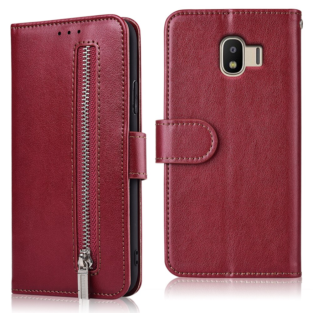 For On Samsung Galaxy J2 Core J260 J260F SM-J260F Case Zipper Flip Wallet Leather Case For Samsung J2 Core J260 J 260 Cover: 61zipper--Winered