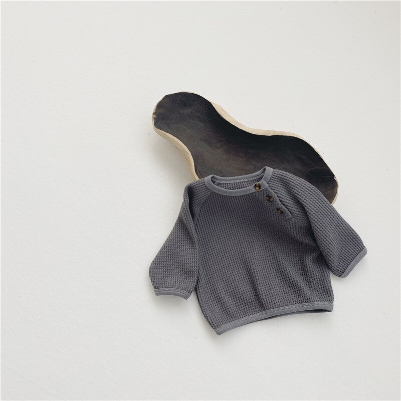 Solid Color Cotton Ribbed Boys Blouse Round Collar Buttons Kids Shirt for Toddler Clothing Tops Children Sports Shirt 1 2: Gray / 24M