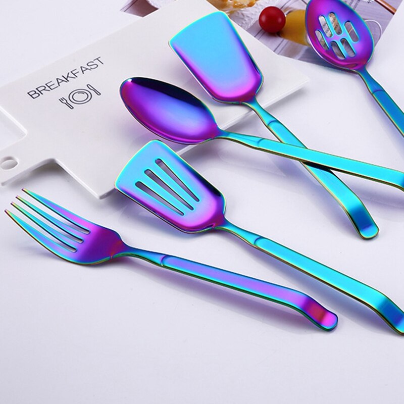 Rainbow Cookware Set Kitchen Accessories Stainless Steel Public Buffet Serving Spoons Fork Turner Colander Kitchenware