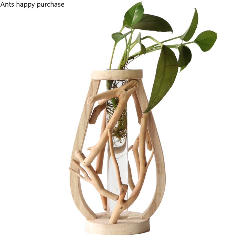Jarrón de madera puro hecho a mano decorado maceta de madera para flores sólidas para vidrio contenedor hidropónico Floral florero decorativo casero