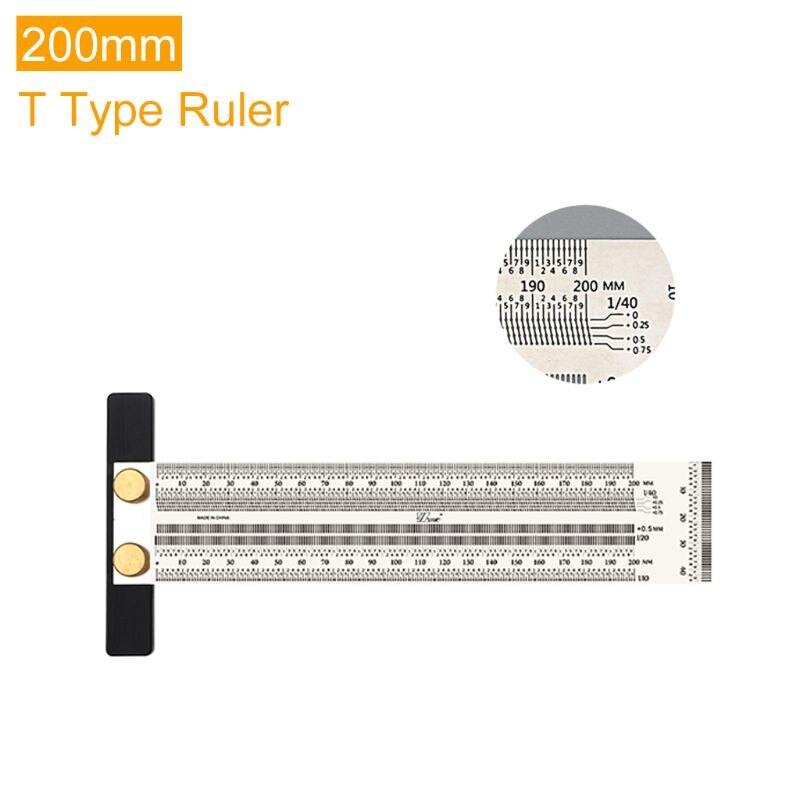 200/300/400mm märkning t-regel regler träbearbetning rits märkning regel mätare linjal: 200mm