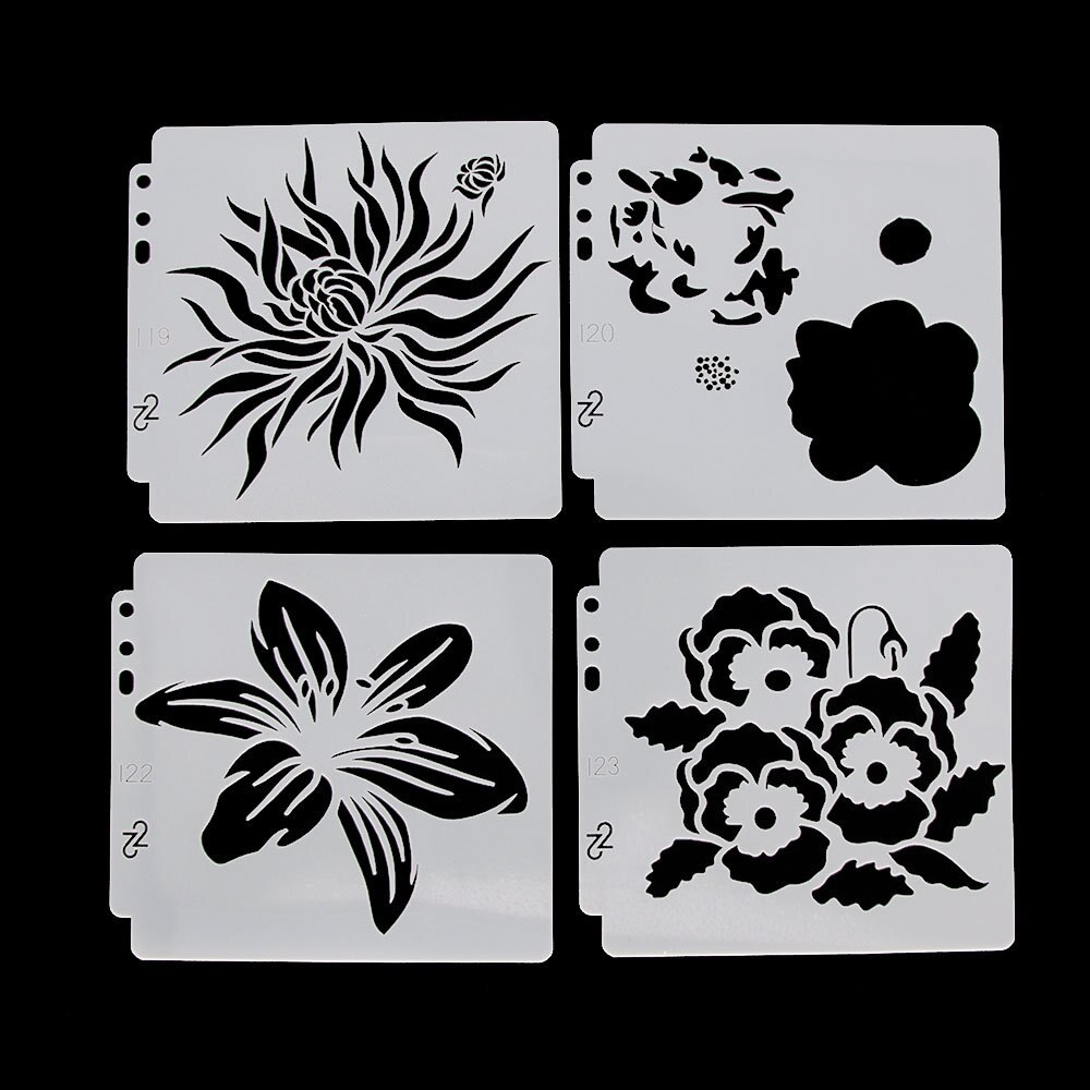 9pcs 14.1cmx13cm Reusable Plastic Painting Templates Stencils Mold for Fabric, Scrapbook, Painting (9 Flower Patterns) S119127
