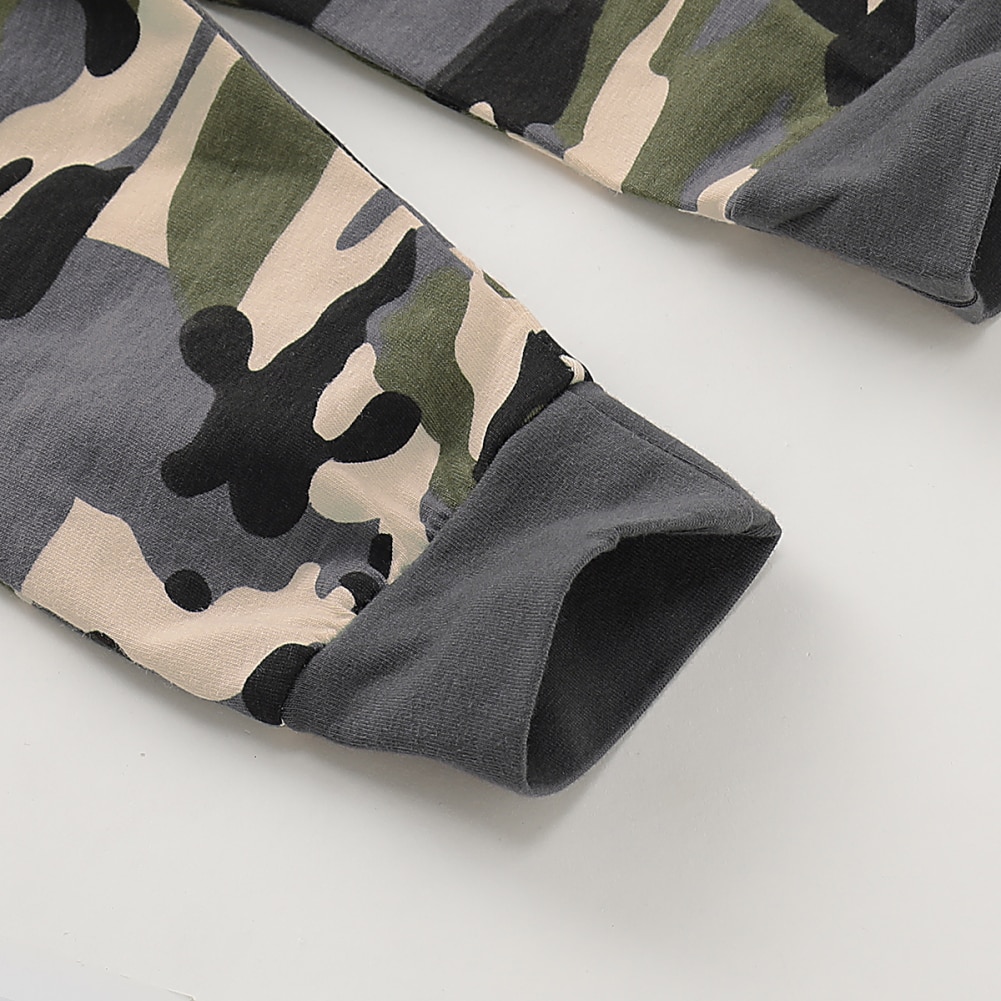 Kamuflasje spedbarn barn baby gutter klær lange ermer hette topper+bukser antrekk