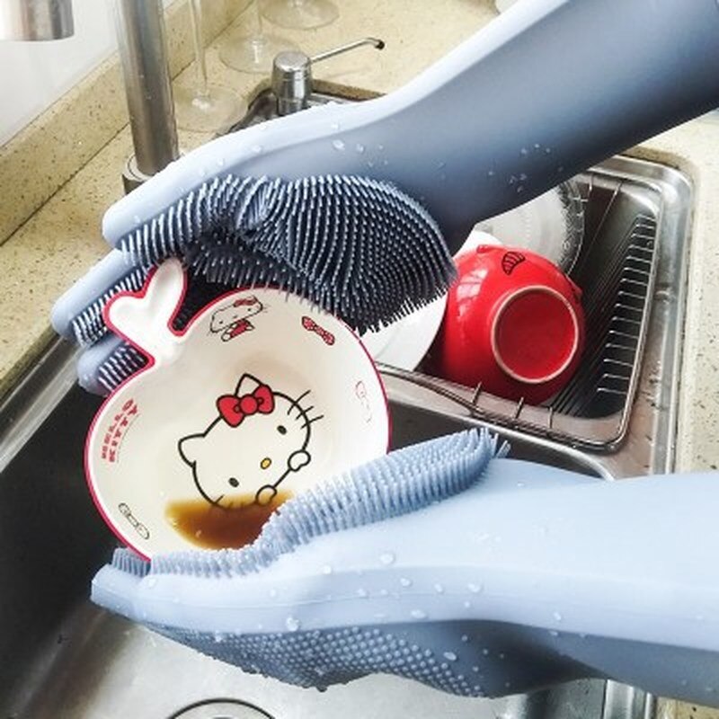 Guantes para fregar platos mágicos, limpieza de silicona, esponja para lavar platos, herramienta de limpieza de cocina, multiuso, 1 par