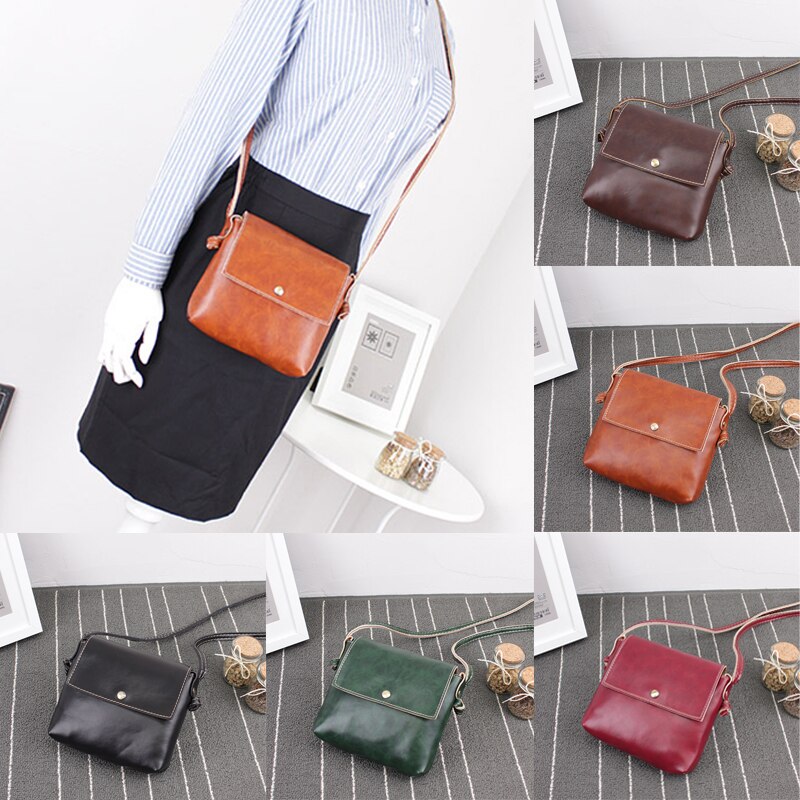 Kvinner enkel solid 6 -farger messenger skulderveske pu lær crossbody bag ryggsekk håndveske