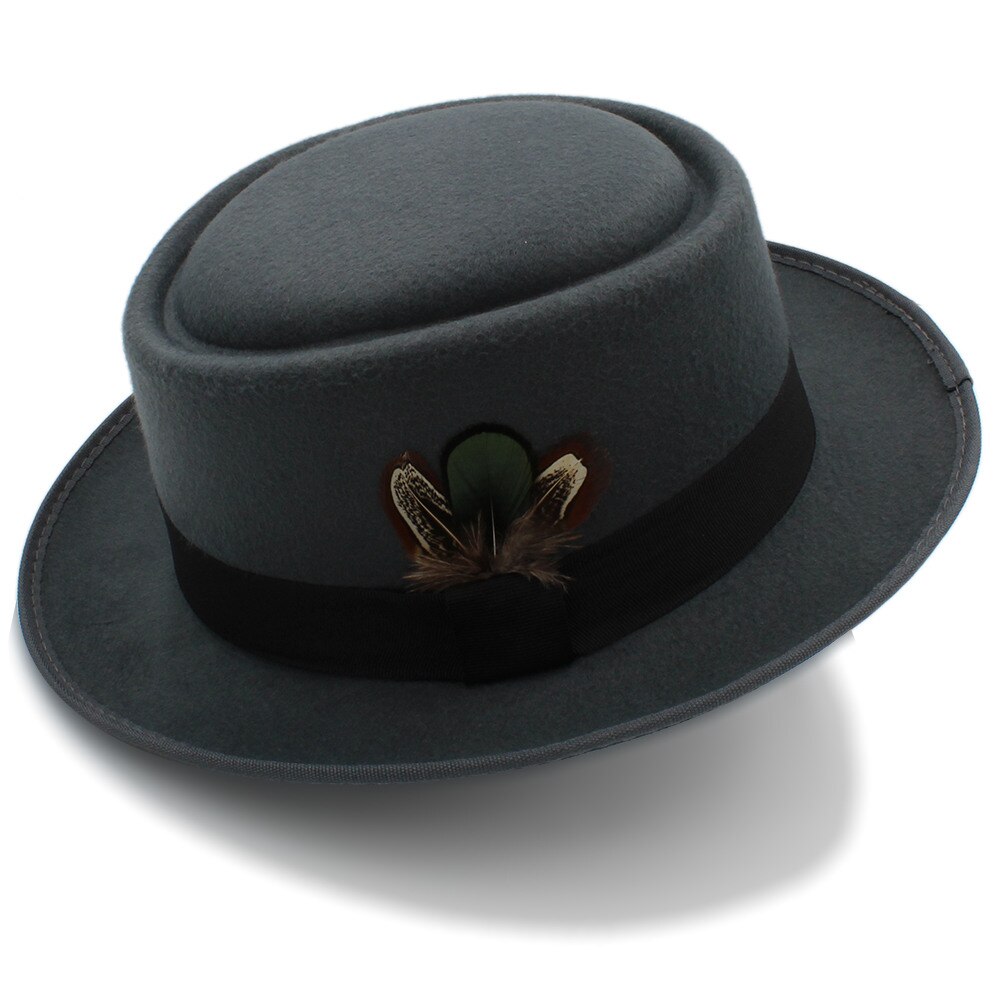Women Men Autumn Felt Pork Pie Hat for Lad Crushable Hat Fedora Hat Walter Dad Winter Retro Fedora Hat: Gray