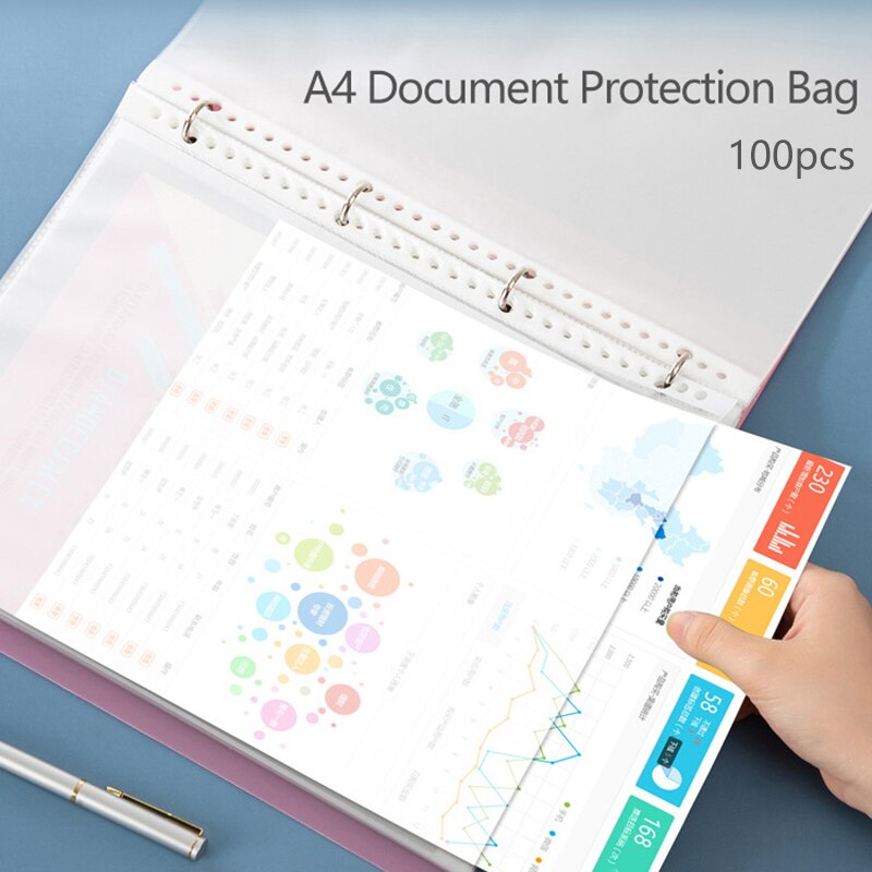 100pcs 11 Holes A4 File Folder Round Hole Folders Bag Transparent Punched Folder Filing Loose Leaf Document Sheet Protectors Bag