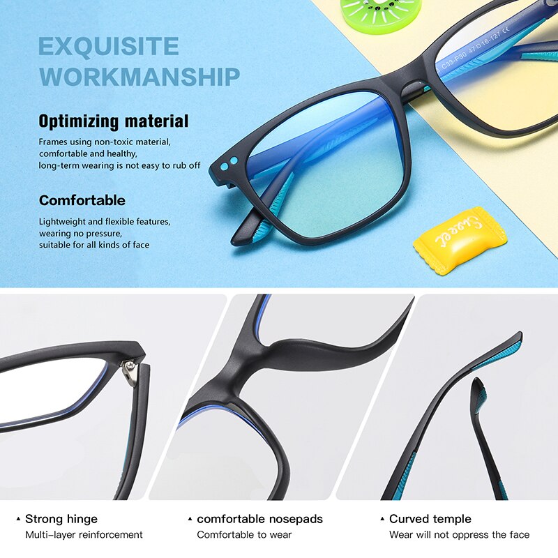 L.viscount brand firkantet blåt lys blokerende briller børn optiske børn dreng briller  tr90 fleksibel lyserød ramme diopter briller