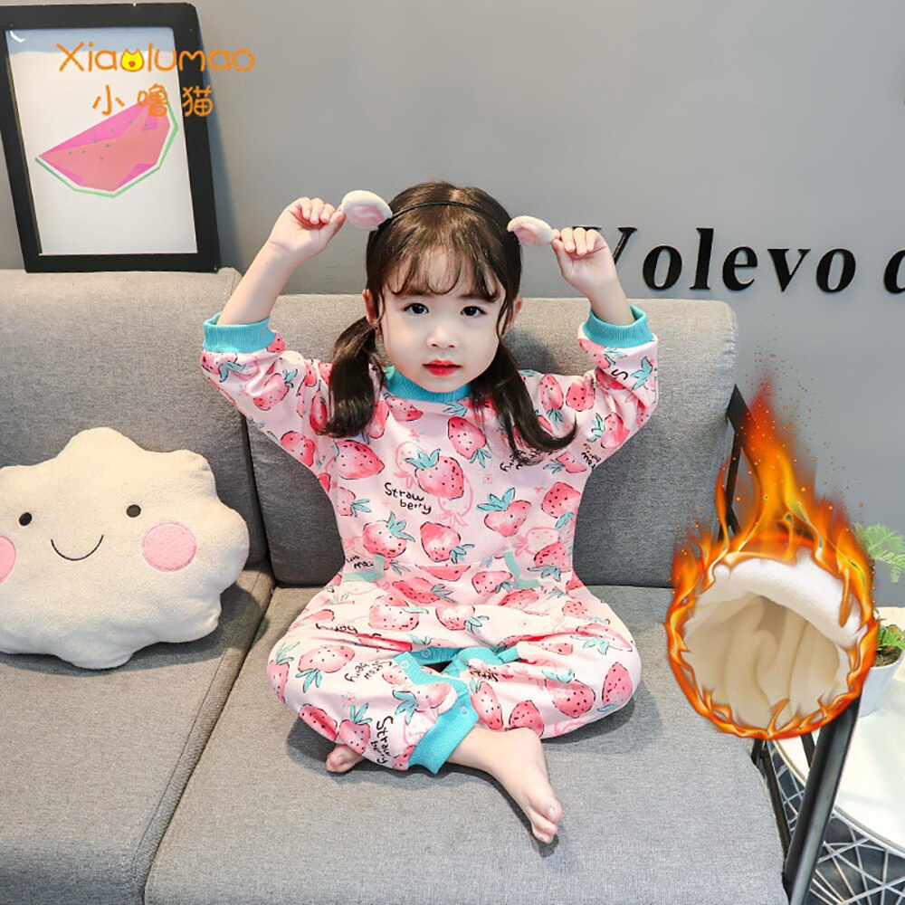 XIAOLUMAO pyjamas du nouvel an enfants hiver flanelle combinaison globale pour vêtements de nuit pour filles enfants pyjama vêtements impression