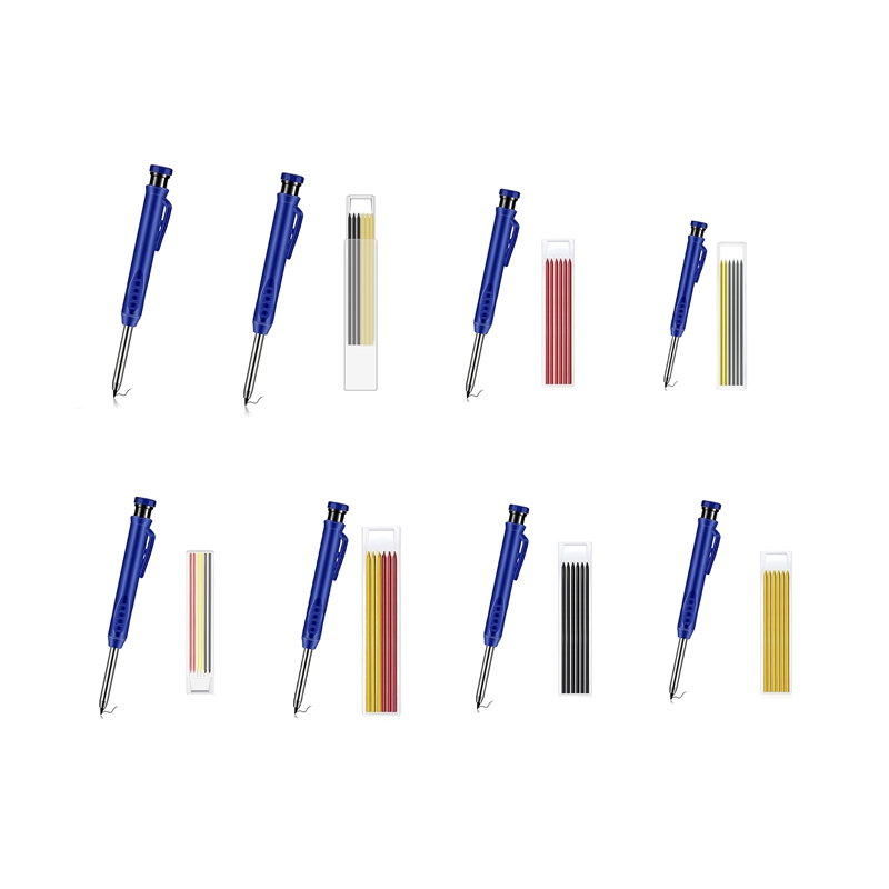 Solid Carpenter Pencil Set Leads Built-in Sharpener Deep Hole Mechanical Marker Marking Pen Tool