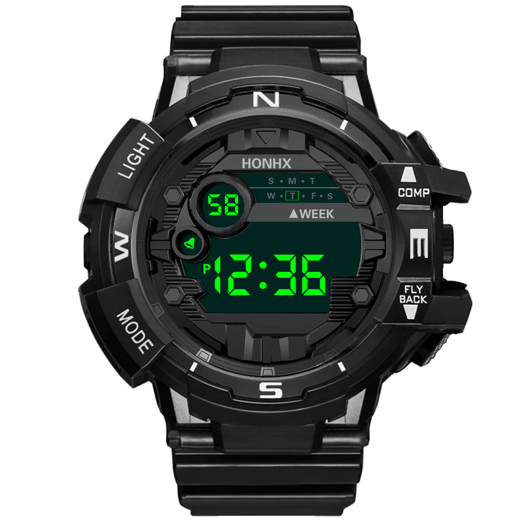 Luxe Mens Digitale Led Horloge Datum Sport Mannen Outdoor Elektronische Horloges Waterdicht Led Digitale Horloge Klok Reloj Mujer: Black