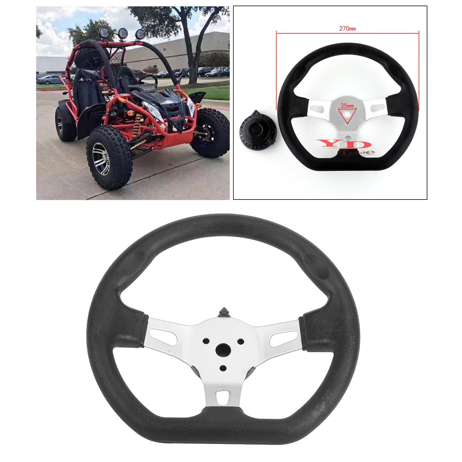 Universal 3-spoken Steering Wheel for Go Kart Go Carts Scooter Karting Balance