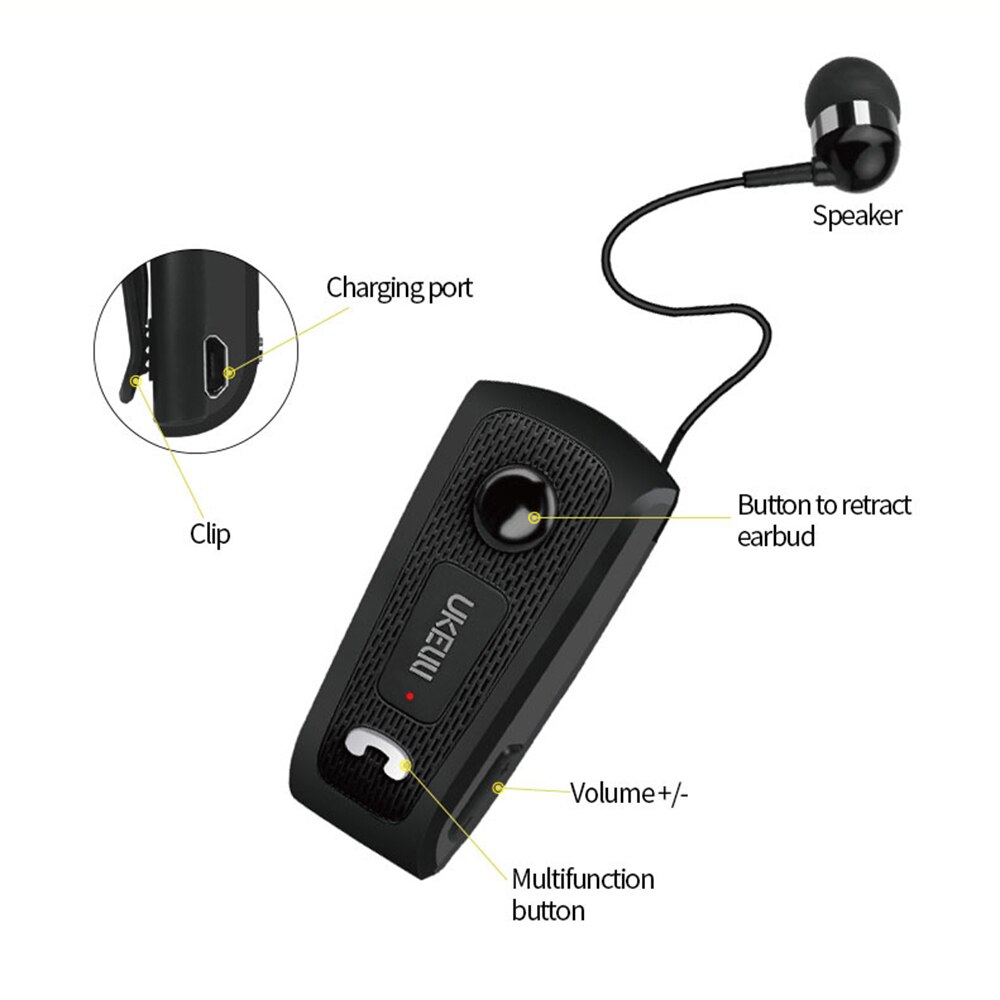 FINEBLUENew-auriculares inalámbricos UK-E20, cascos con Bluetooth, tipo telescópico, con micrófono, vibración de llamada