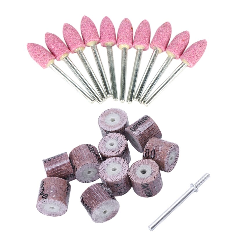 Gtbl 10 stuks 15mm schuurbandwielschijf 80/120/240/320/600 korrel roterende gereedschappen voor dremel & 10 stuks schuursteen voor dremel