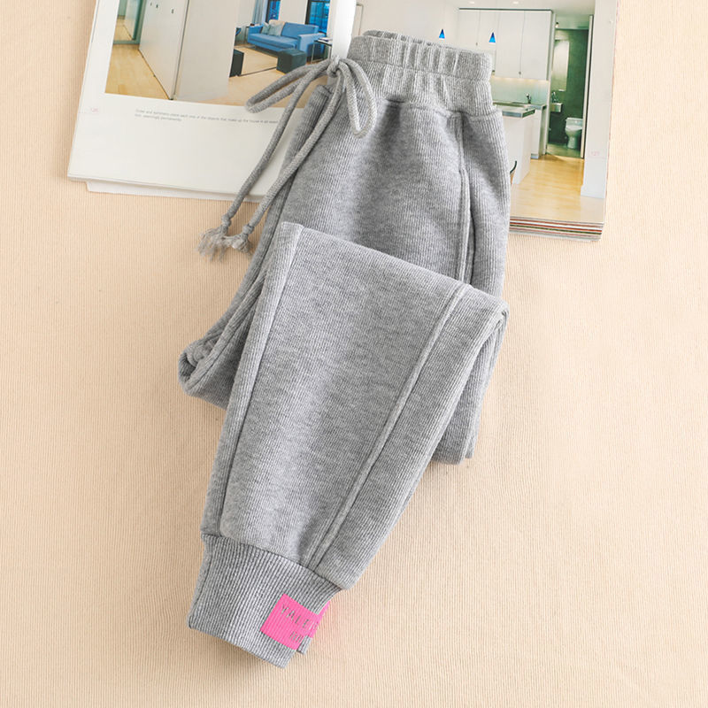 Nuevos pantalones de chándal grises para mujer, ropa de calle holgada de otoño e invierno, pantalones deportivos de gran tamaño, pantalones gruesos negros de invierno, pantalones de calle: XL / Beige