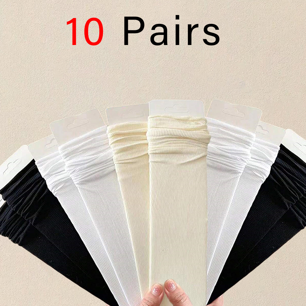 10 pares de calcetines de longitud media para mujer, calcetines informales transpirables, suaves, cómodos, ligeros, versátiles, a la , en blanco y negro, colores sólidos: Beige